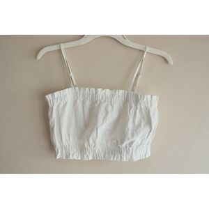 NWT Floerns White Smocked Crop Top Adjustable Strap Cotton Ruched Cami Bandeau S